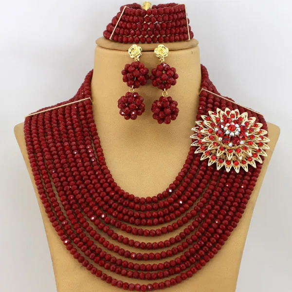Traditional Brown Crystal Beads African Costume Jewelry Set Nigerian Wedding Necklace Bridal Jewelry Sets  ABF824