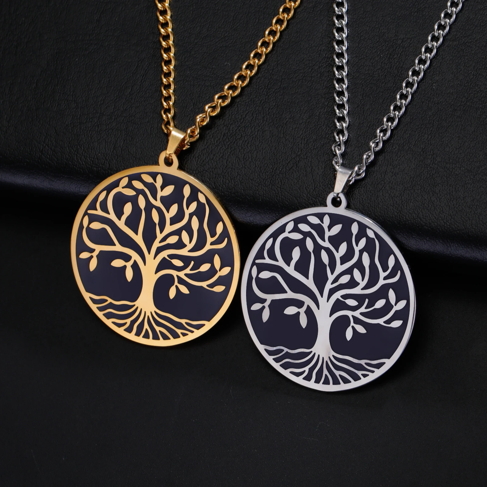 Leme geton Hamsa Hand Vintage Baum des Lebens Anhänger Halskette für Frauen Männer blau tropfen Glasur Edelstahl Glück Schmuck Geschenk