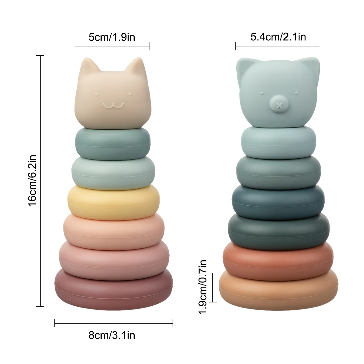 TYRY.HU 1set Baby Teether Building Blocks Silicone Stacking Blocks Toy Round Shape Silicone Construction Teethers Montessori Toy