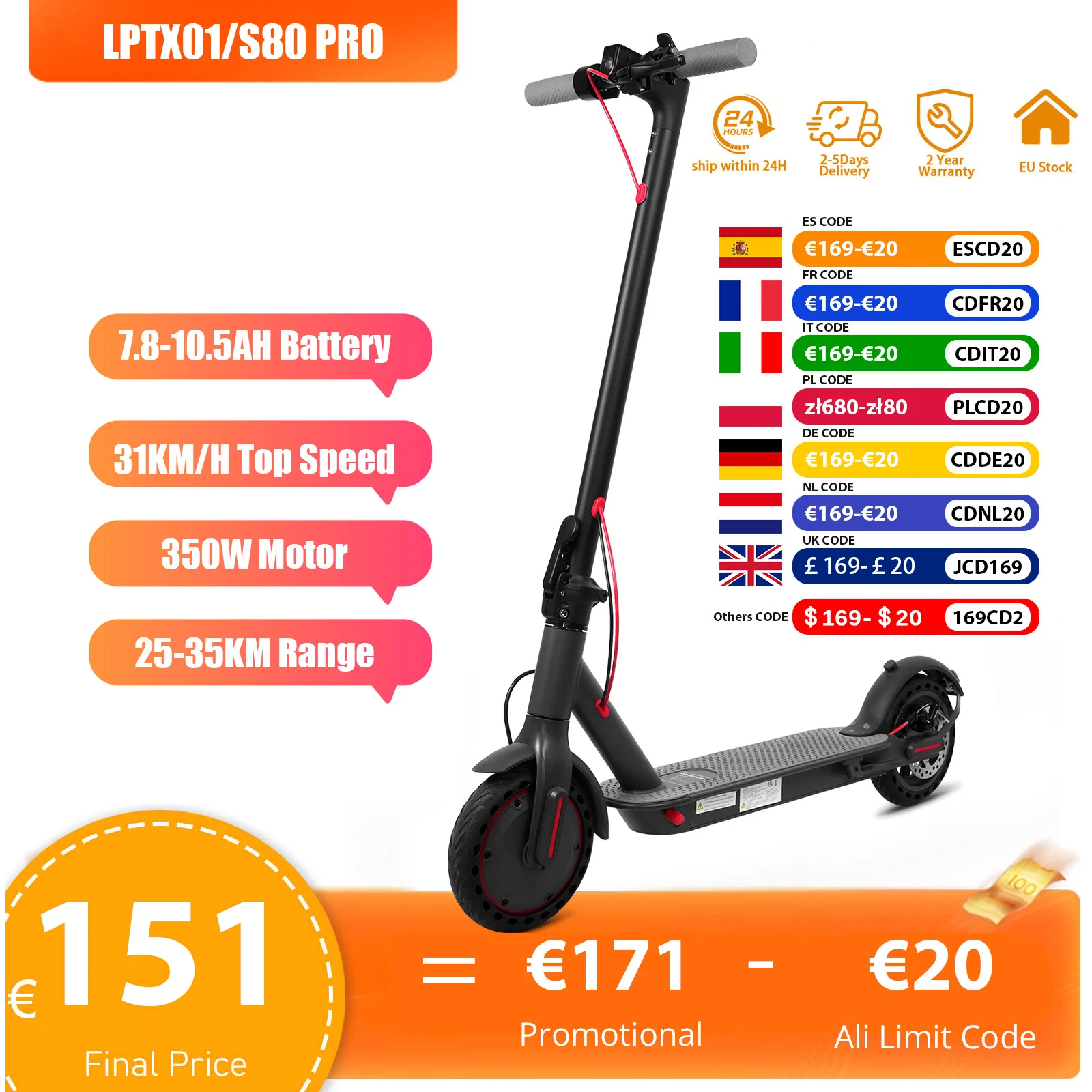 Neuer 2025 AOVOPRO 31 km/h Elektroroller für Erwachsene, 36 V, 350 W, 25/35 km, große Reichweite,