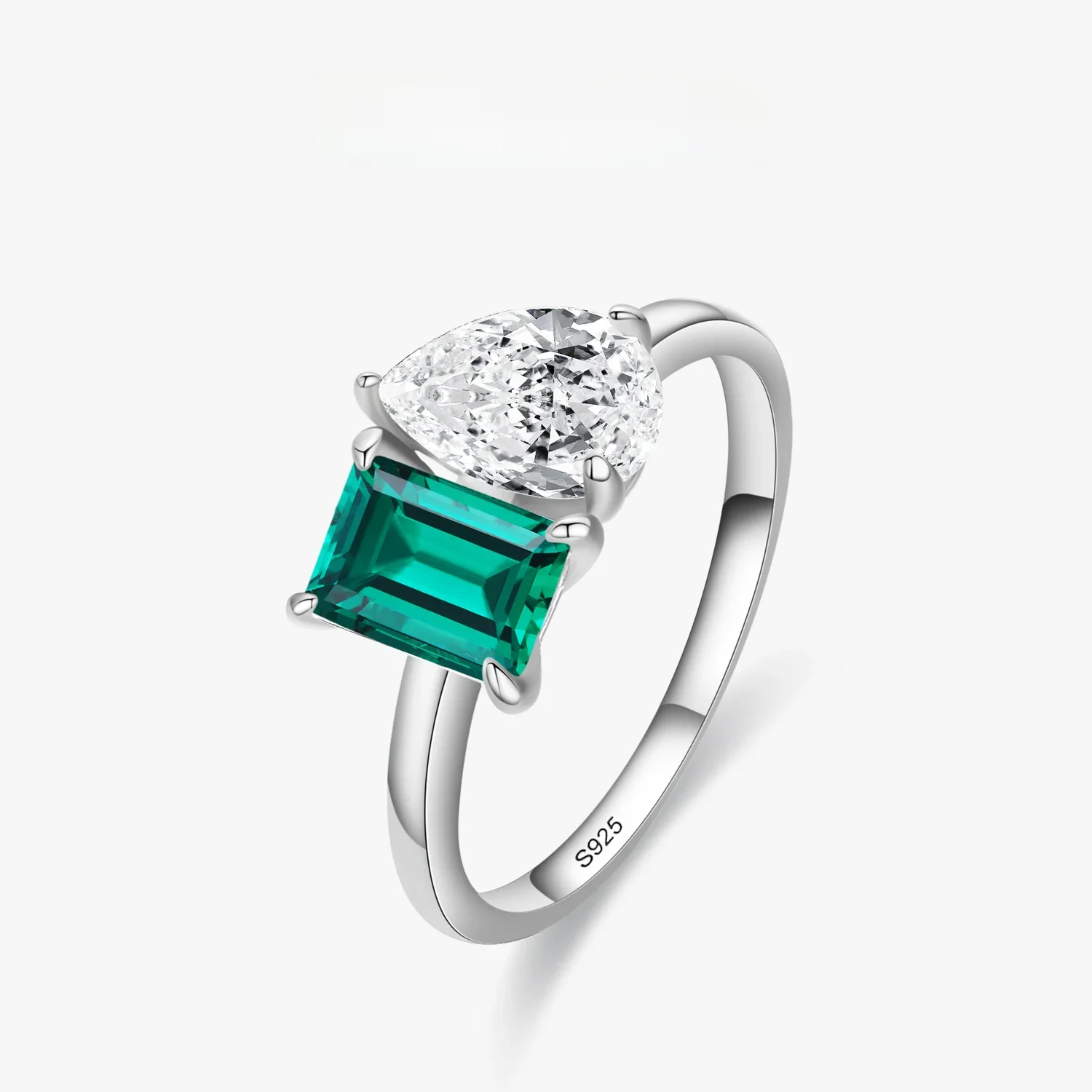 Ailmay 925 Sterling Silver Trendy Olśniewający Zielony Prostokątny Cyrkonia Kropla Wody Pierścionki Dla Kobiet Luksusowa Biżuteria Ślubna — zdjęcie 2