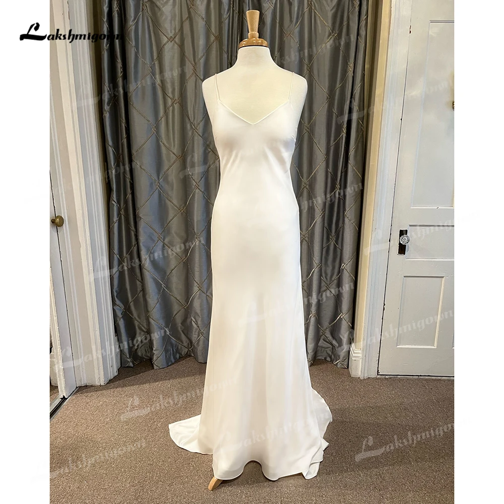 Simple Sexy V Neck Spaghetti Straps Open Back Mermaid Wedding Dress Custom For Women Bridal Gowns Sweep Robe De Mariée Vestidos