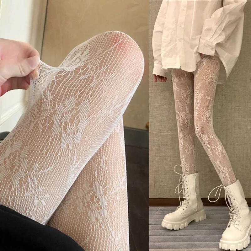 Lolita – collants floraux Style Punk pour filles, bas colorés, cuisses hautes, Lingerie Sexy pour femmes, collants en résille en maille ajourée