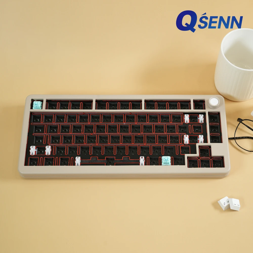 QSENN A75 Full Aluminum gasket Wor Wireless Mechanical Keyboard Bare Bare Cream Cheese