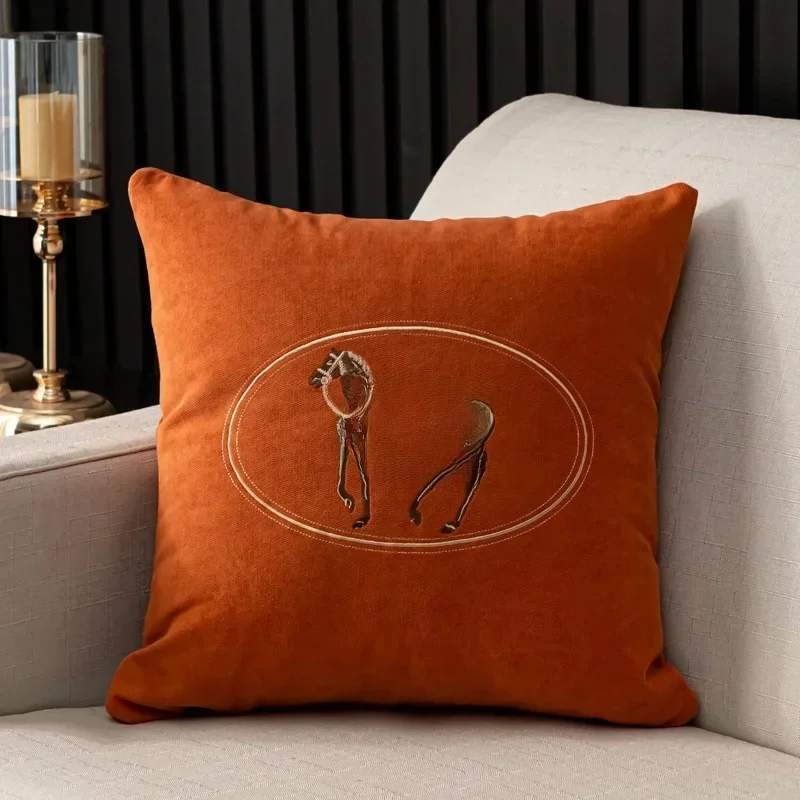 Eleganter amerikanischer handbestickter Kissenbezug mit Pferdedign, perfekt für Sofa, Zuhause, Büro, Wohnzimmer oder Auto, Größe 45 x 45 cm