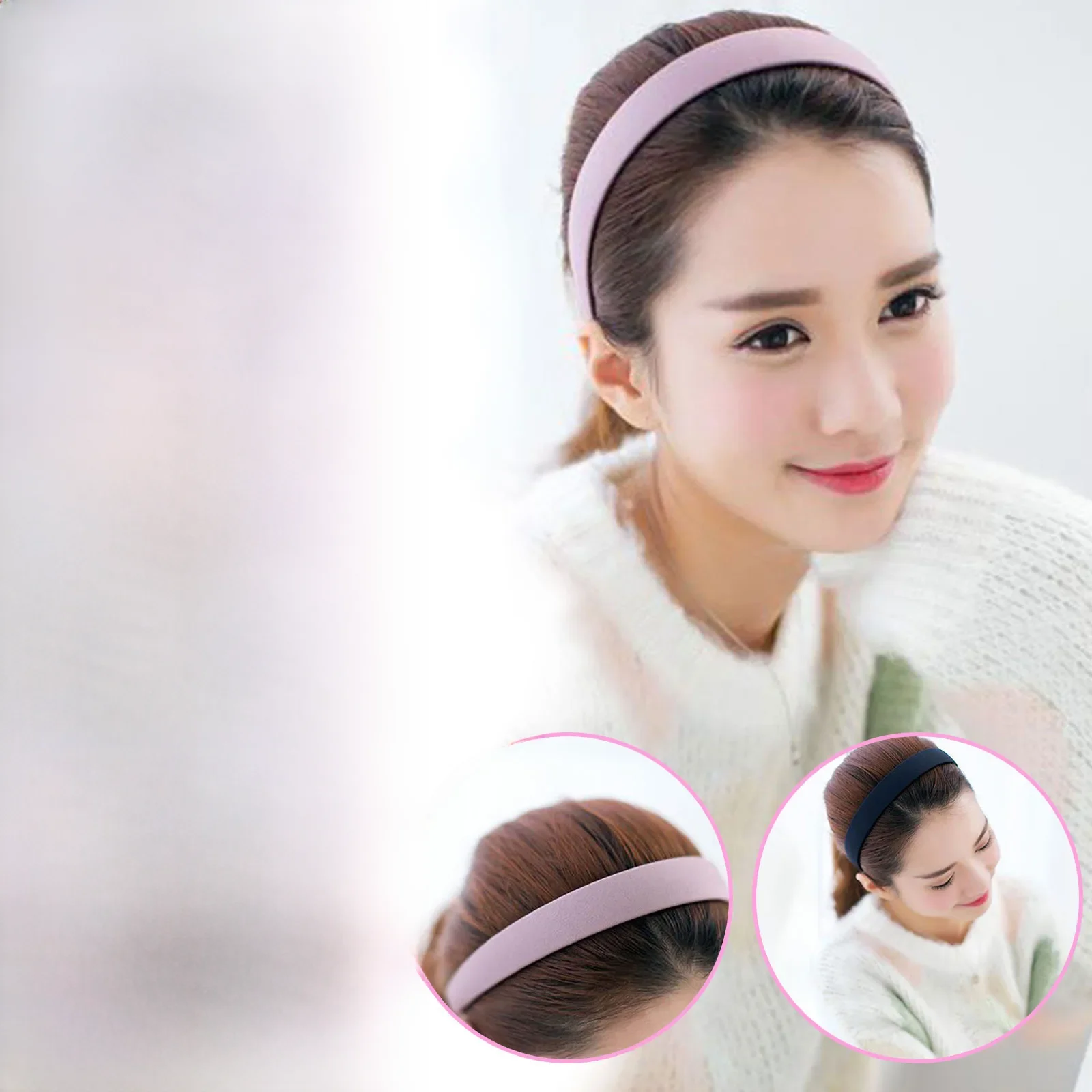 Bandes de cheveux larges de couleur unie pour filles, bandeau élastique Vintage épais, Imitation laine, cerceau pour cheveux