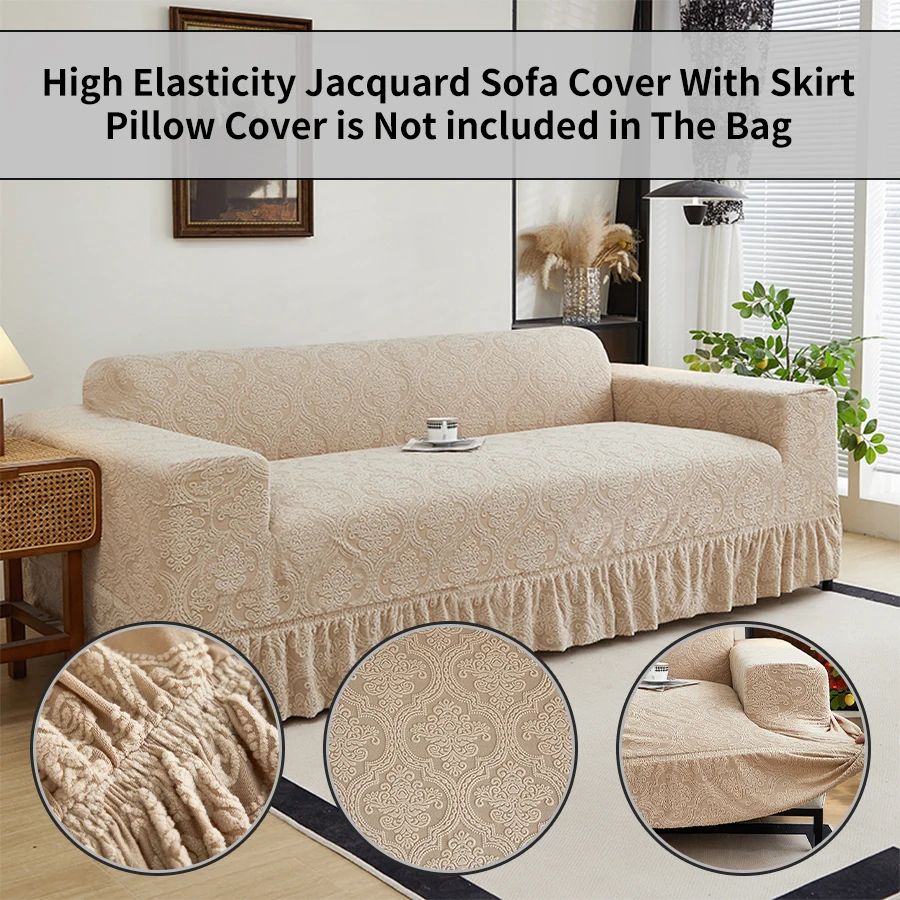 1 x Ganzjahres-Sofabezug mit Jacquard-Muster und hoher Elastizität, einfache Installation, haustierfreundlicher Rocksaum für das Wohnzimmer