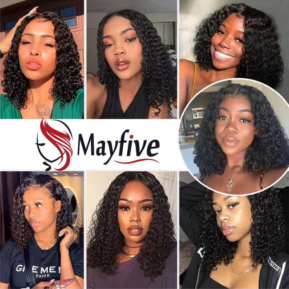 Onda Profunda Curta Bob Peruca para Mulheres Negras, 100% Remy Cabelo Humano, HD Lace Wigs, Natural Hairline, Remy Straight Perucas