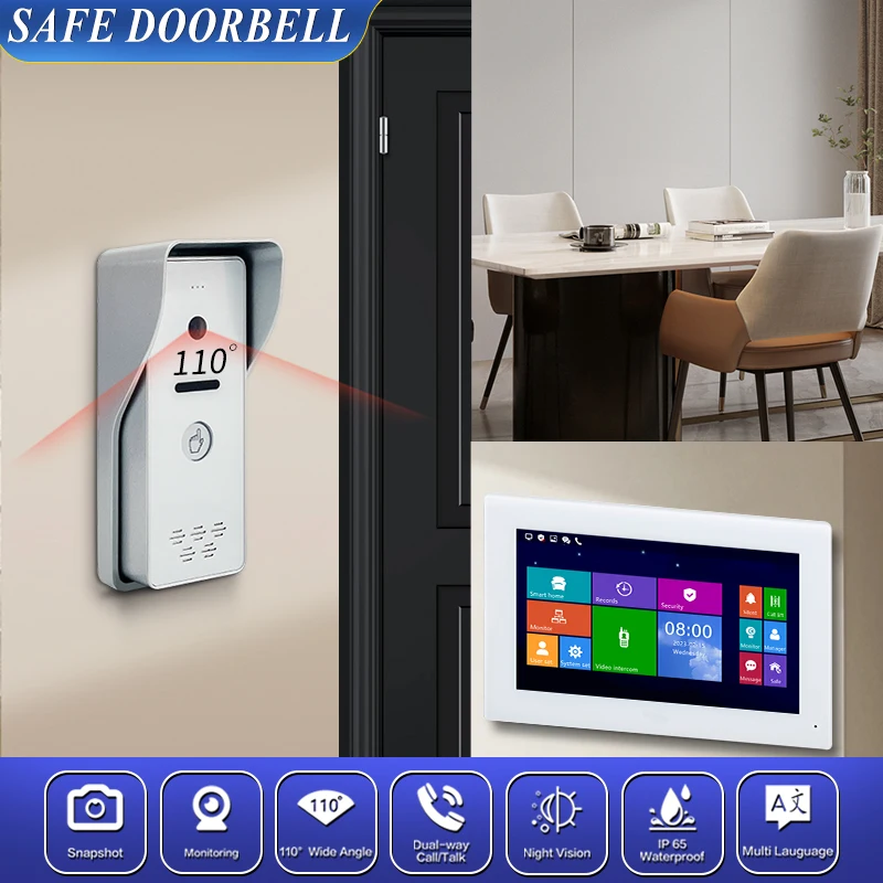 

Safe Intercom Phone 7 Inch Full Touch Screen One Button Villa Video Door Phone Audio Door Phone Handset For Home