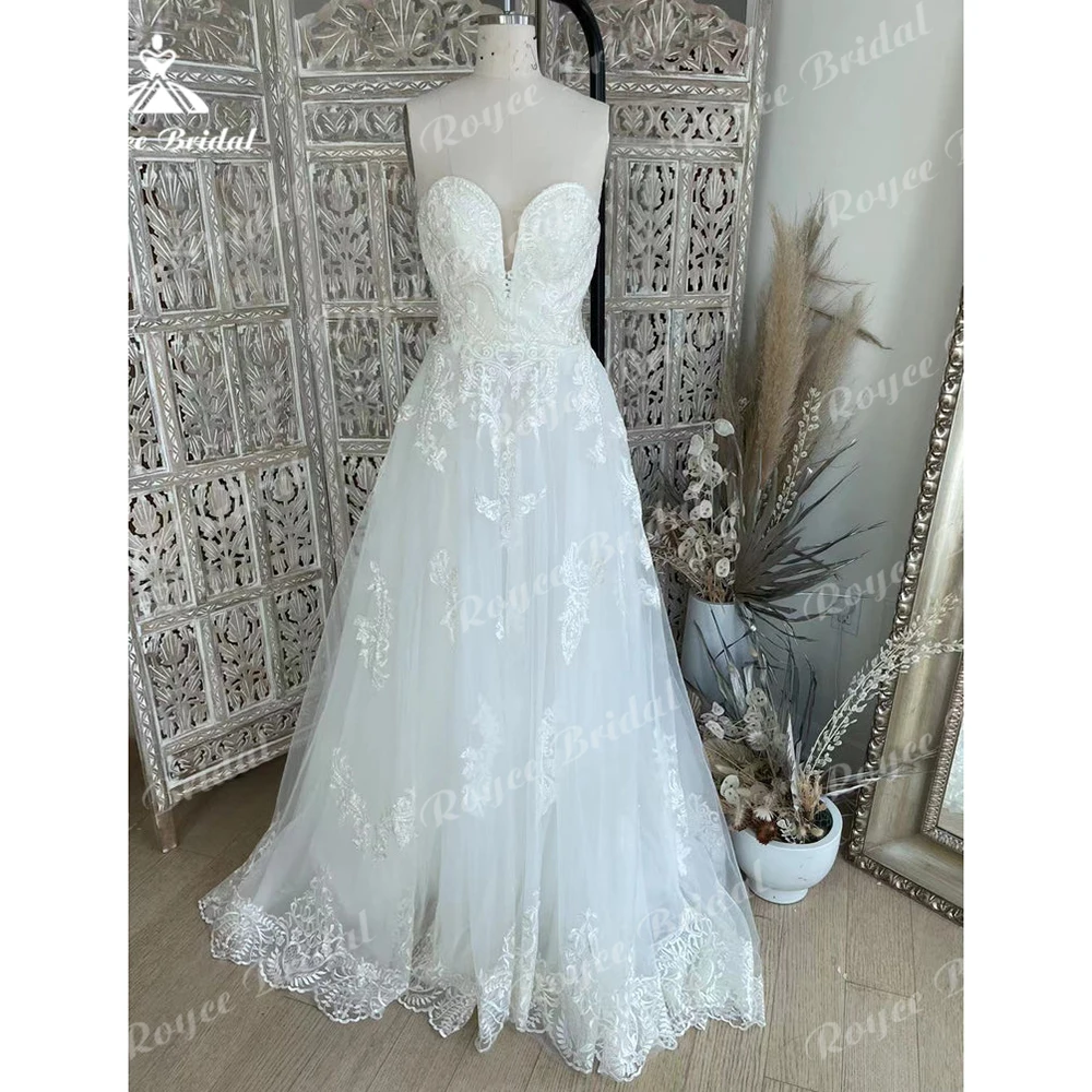 Vestido De Novia sin mangas con escote corazón para mujer, en la espalda con apliques traje De Novia, corte en A, estilo bohemio