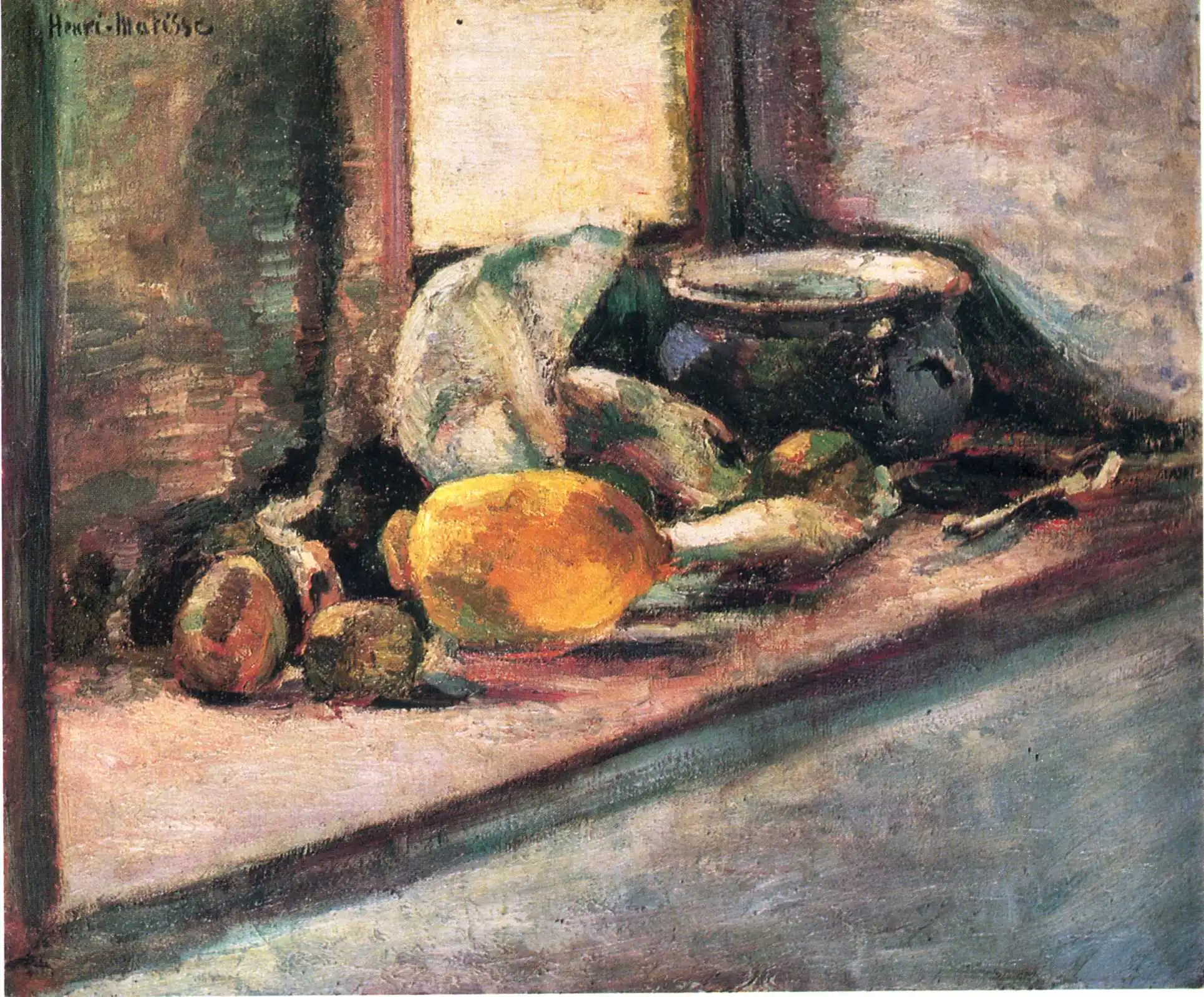 Wall Art handmade Oil Painting reproduction on linen canvas, blue pot and lemon 1897 by henri matisse,Free Shipping,High Quality