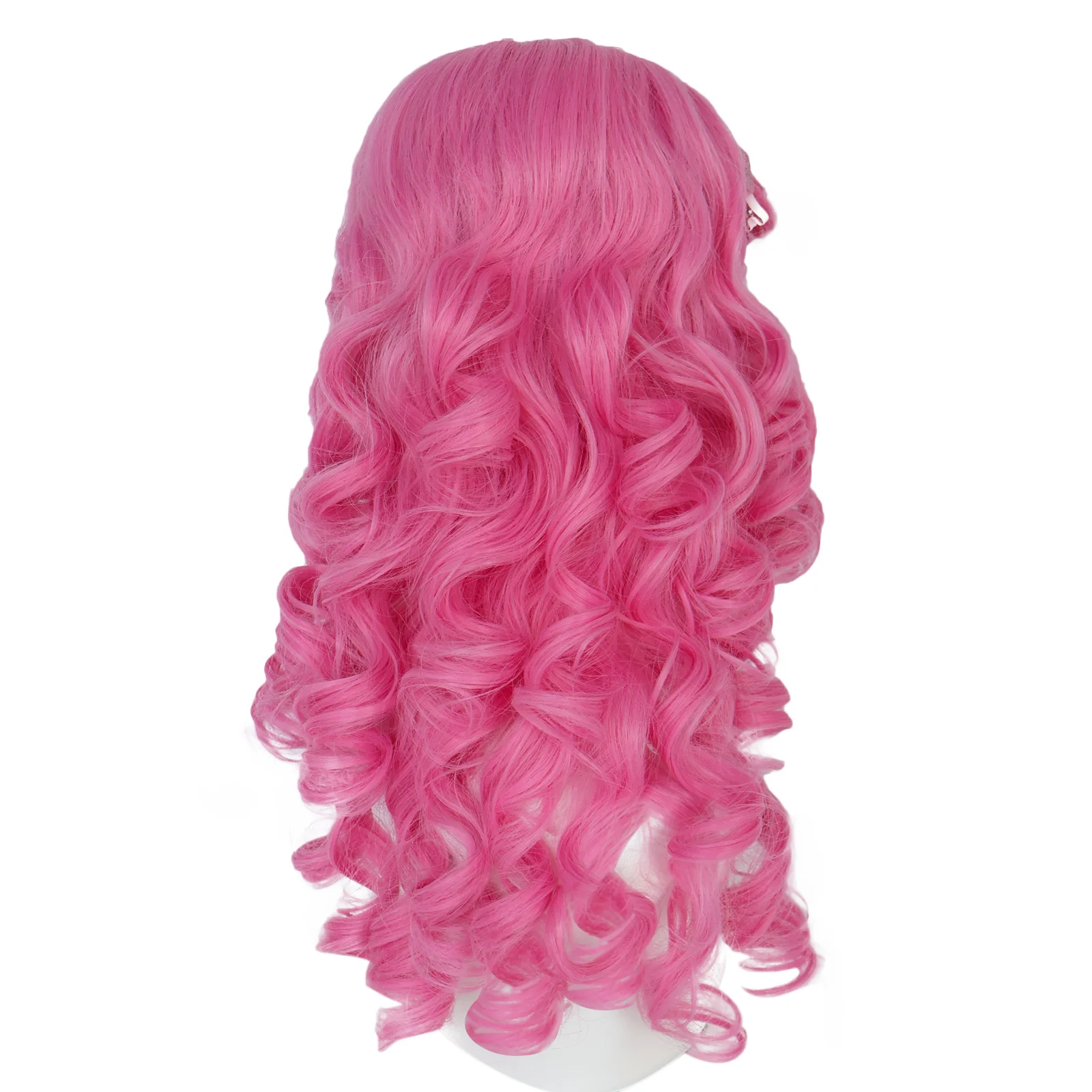 Synthetic Medium Length Wave Curly Pink Bridget Cosplay Wig for Halloween Carnival Comic Exhibition