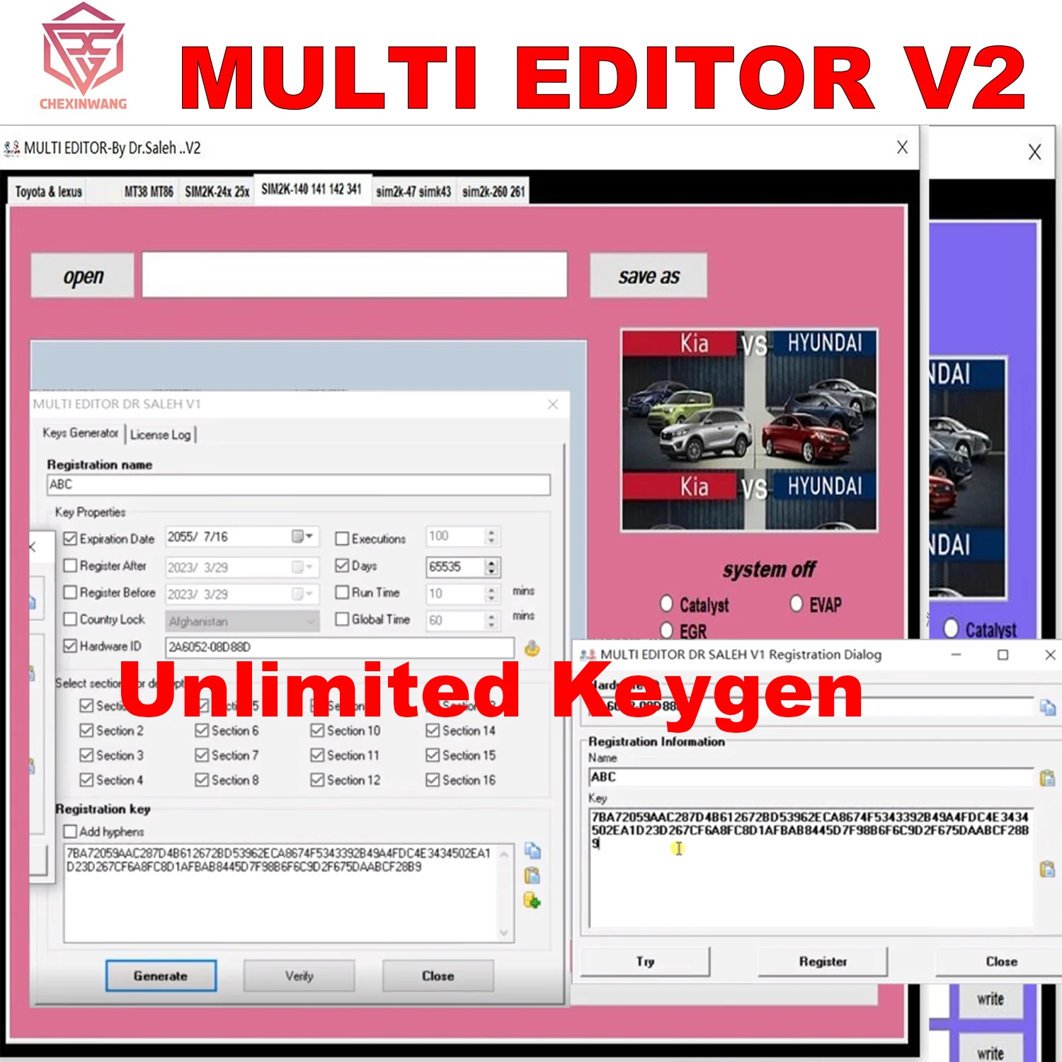 2023 MULTI EDITOR V2 With Unlimited Keygen DTCREMOVER for KIA Hyundai/Toyota DTC AND EDIT SUPPORT SIM2K14X 24X