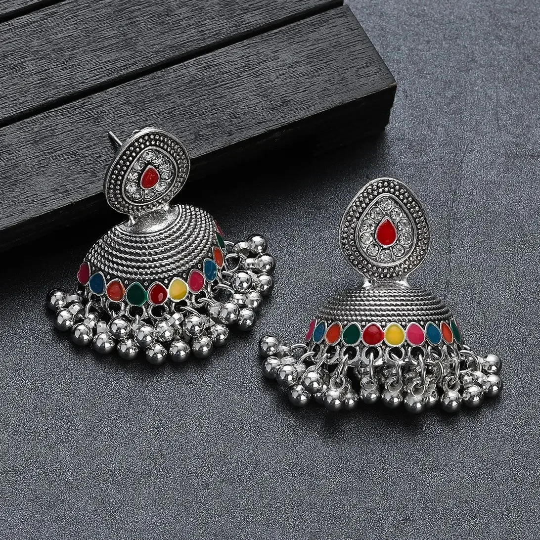 Boucles d'Oreilles Ethniques Rétro en Argent pour Femmes, Bijoux Indiens Jhumka, de Luxe, en Clip Blanc, Perles de Cloche Afghane, Goutte d'Eau, 2024