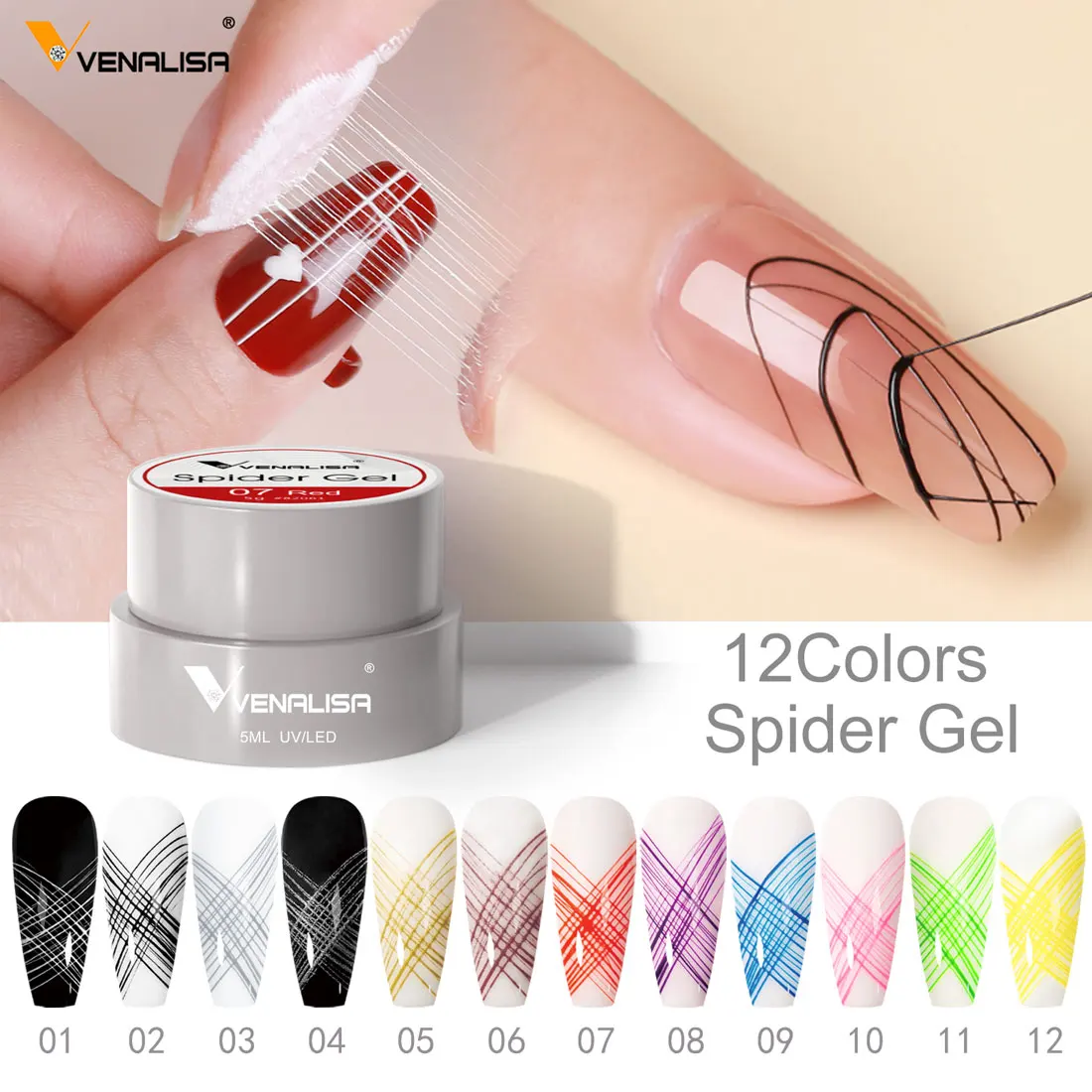 12pcs/set VENALISA Spider Gel New Formula Fast Liner Design Painting Rose Gold Color Super Sticky Nail Manicure Nail Gel Polish