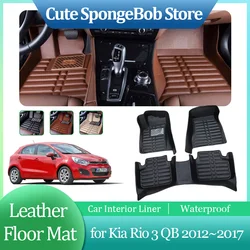 Car Leather Floor Mat for for Kia Rio 3 QB 2012~2017 2013 Anti-dirty Foot Interior Liner Waterproof Pad Carpet Custom Accessorie
