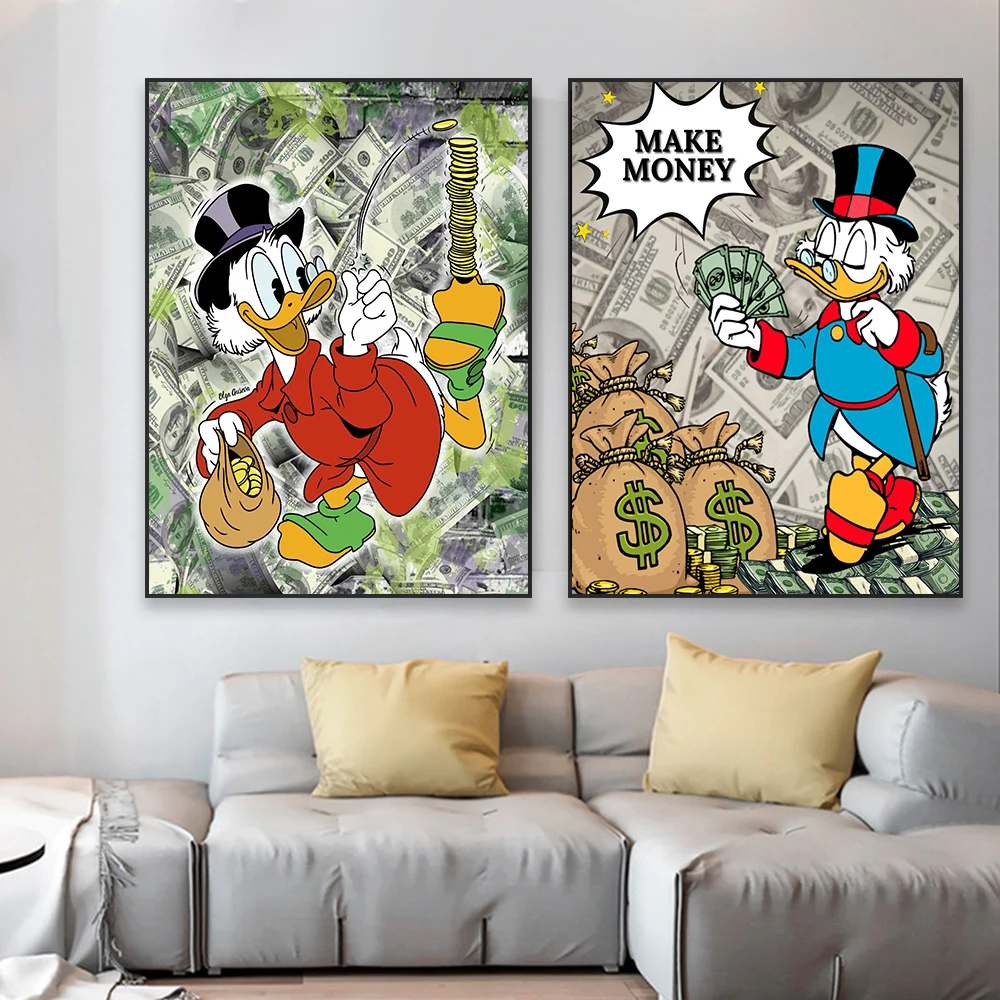 Disney Motivational Pop Art Poster Scrooge McDuck Success Print Graffiti Cartoon Canvas Painting Fashion Office Canvas Prints