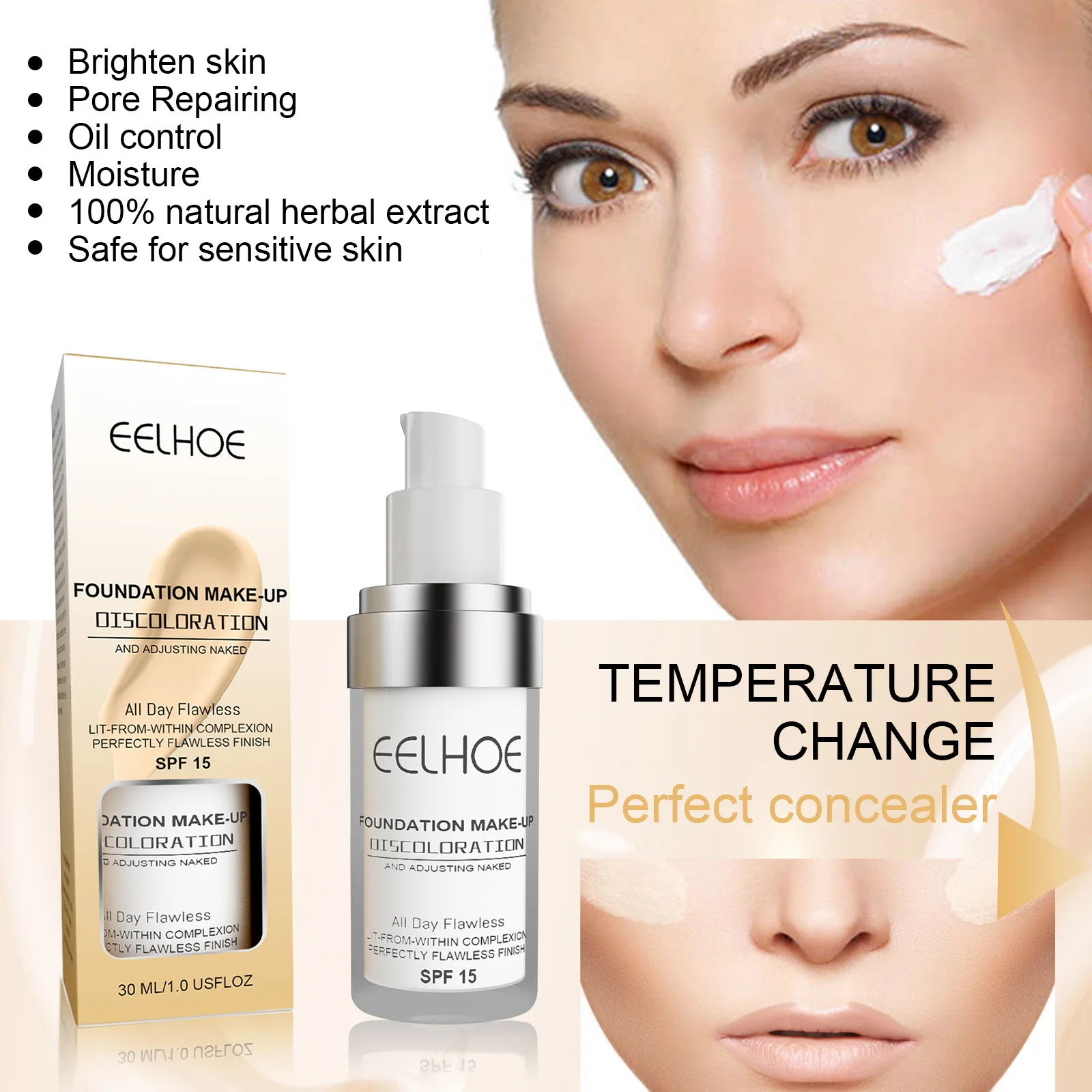 Concealer Liquid Foundation Anhaltende wasserdichte Porenreparatur Aufhellende Gesichtsölkontrolle Feuchtigkeitsspendende Gesichtsgrundierung Make-up-Grundierung