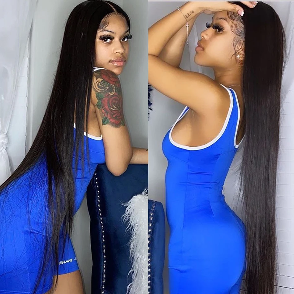 13x4 Transparent Lace Frontal Wig 40 Inch Straight Human Hair For Women 13x6 Brazilian Hd Lace Front Glueless Wigs Ready To Wear