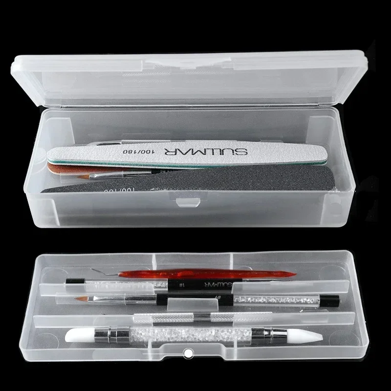 Outil rectangulaire Double couche pour Nail Art, boîte de rangement vide, pincettes, stylos, polissage, tampons pour ongles, conteneur en plastique, 1 pièce