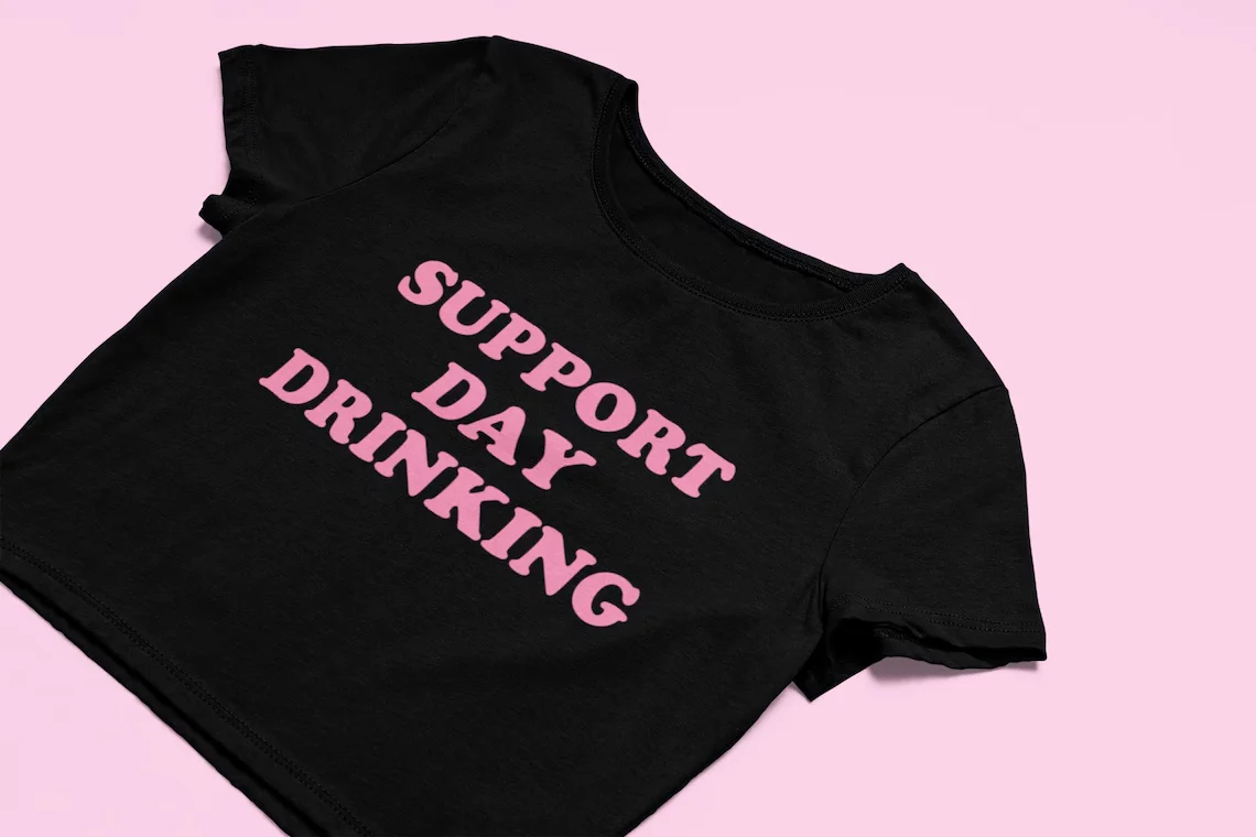 Skuggnas Support Day Drinking Crop Top Graphic Shirt Cute Gift Girl Shirt Funny Cotton Cropped t shirt Drop Shipping