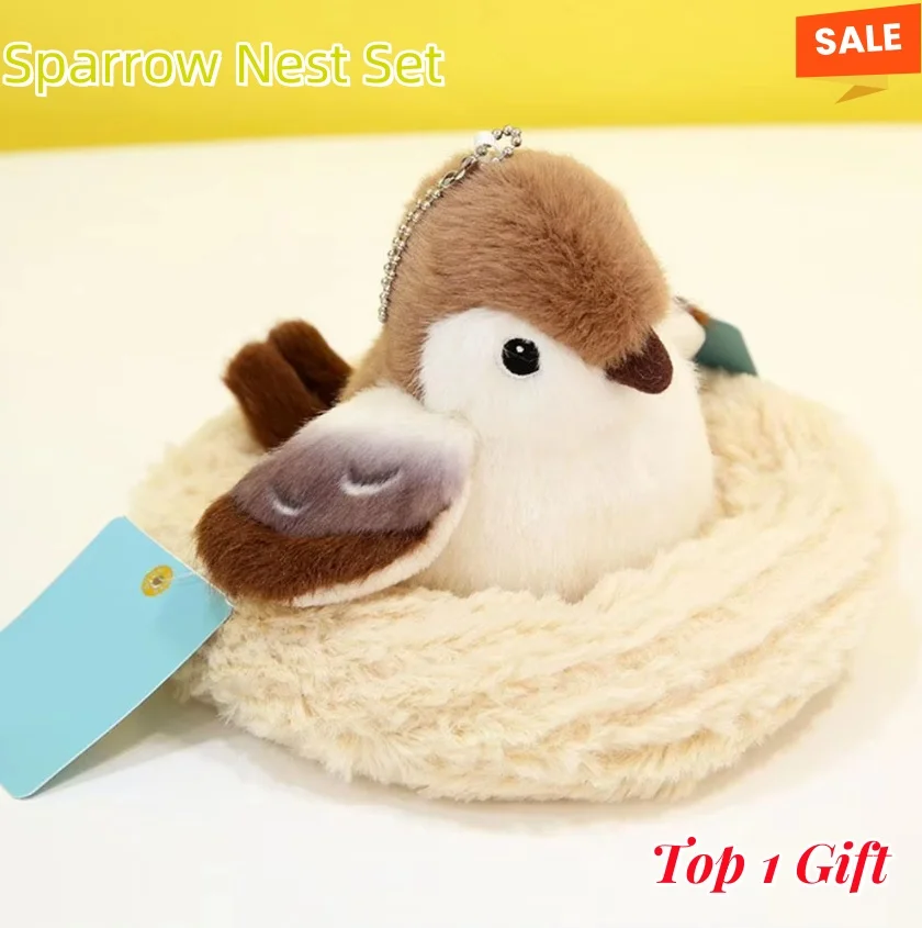 

12cm Cute Bird Plush Pendant Cartoon Chubby Bird Parrot Sparrow Bird Nest Shape School Bag Keychain Exquisite Gift For Girl