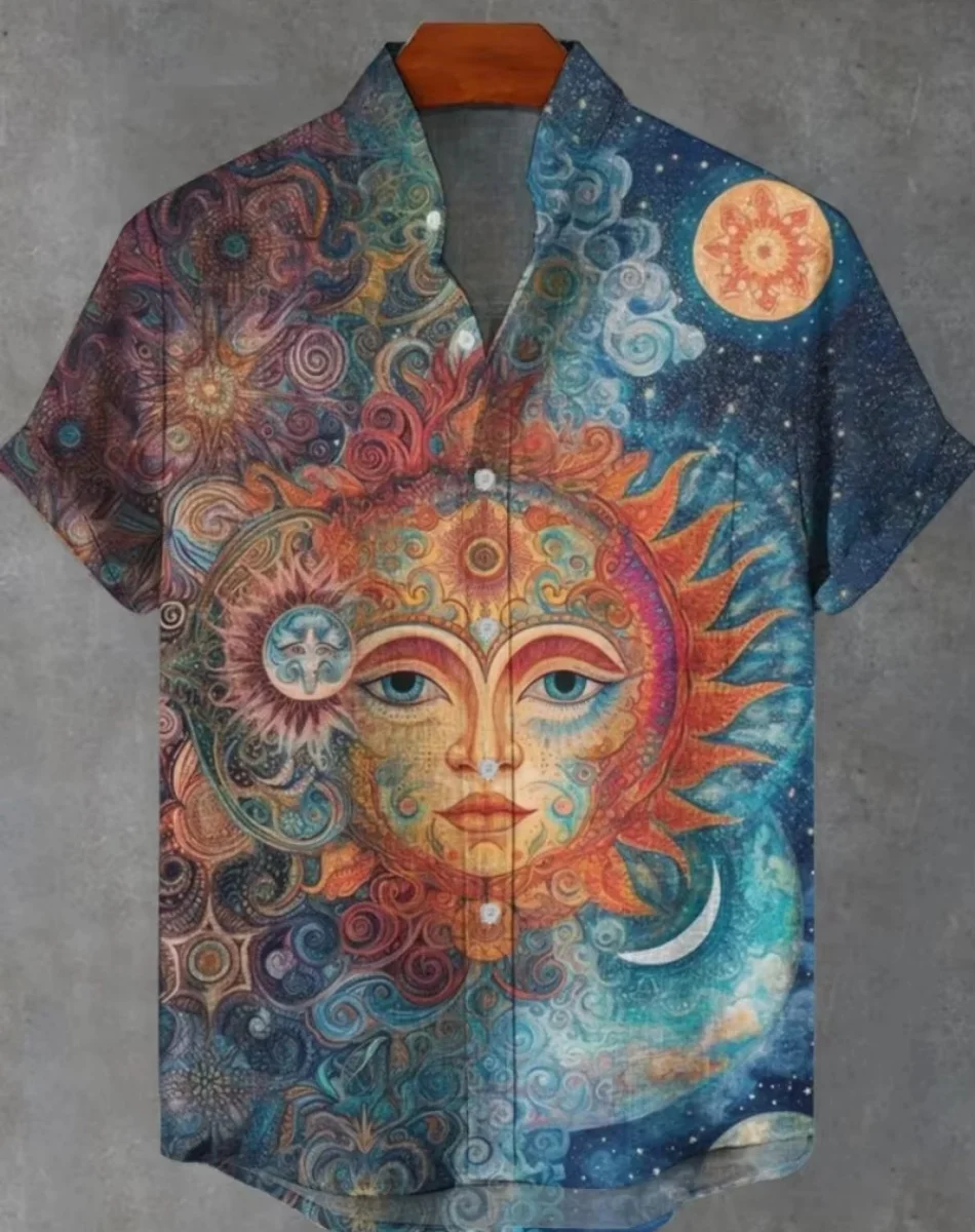 New sunflower linen shirt 3D printing shirt men's Hawaiian shirt men's casual professional lapel shirt summer beach short-sleeve