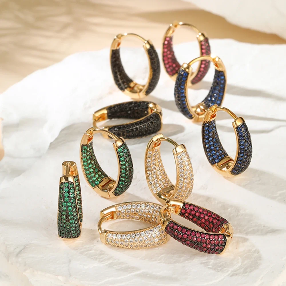 Doppel einlage glänzender Zirkon ring ver kupfert 18 Karat Gold Ohrringe mehrfarbig optional