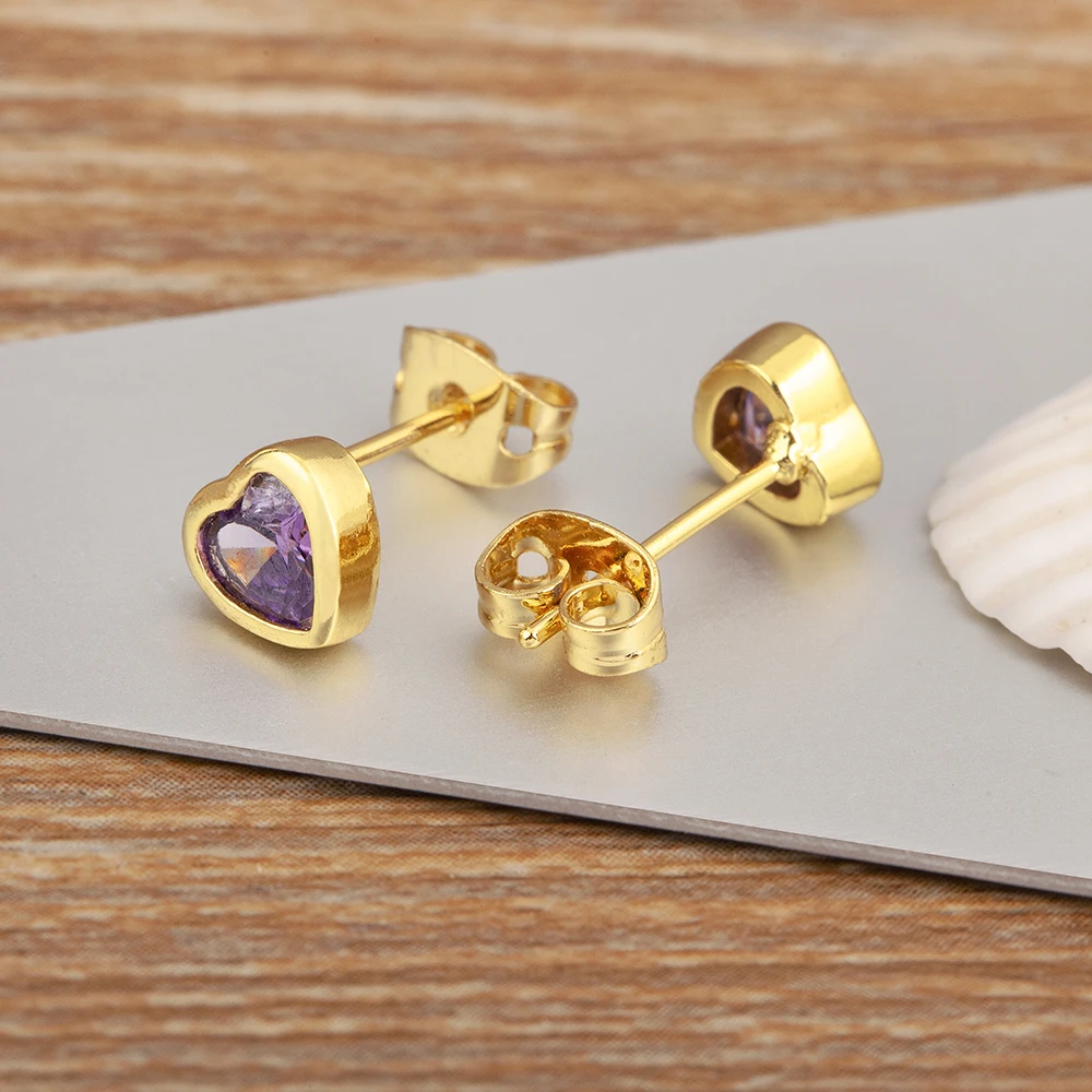 Nidin New Arrival Romantic Heart Shape Inlaid Zircon Charm Stud Earrings 5 Colors For Women Girl Jewelry Wholesale Accessories