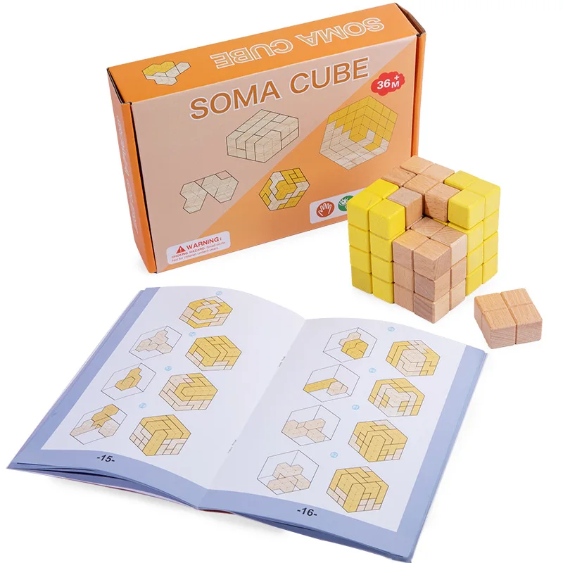 Montessori Wooden Soma Cube Puzzle Blocks Educational Wood Toys Game for Boys Girls