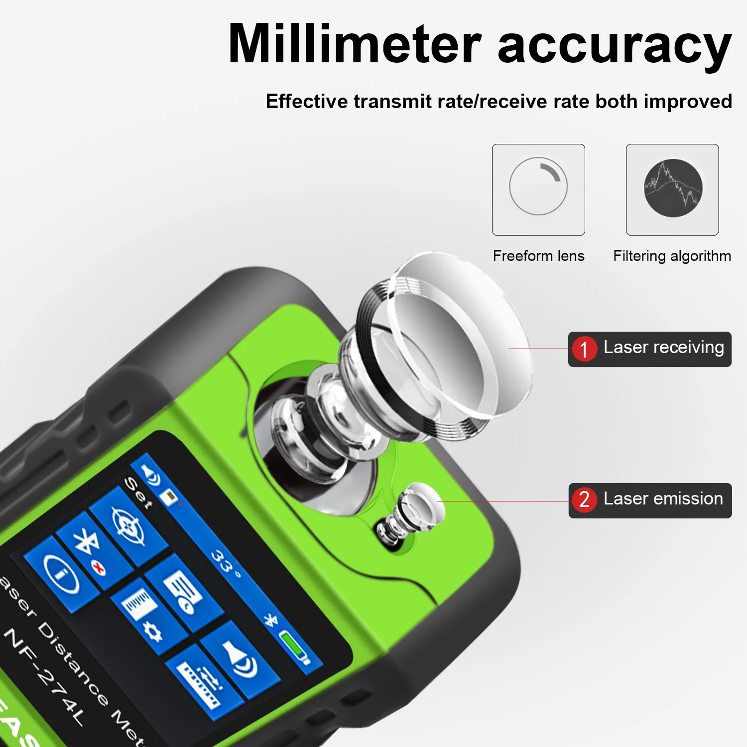 Noyafa Nf-274l Green Laser Distance Meter 60m Rangefinder Laser Range Tape Finder Measure Electronic Level Test Tools