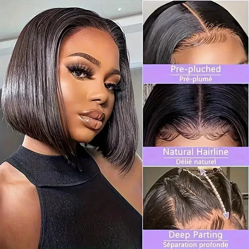 Alimice 4x4 HD Lace Bob Wig Human Hair 4x4 Front Wigs Human Hair Glueless Short Bob Closure Wigs 14 Inch