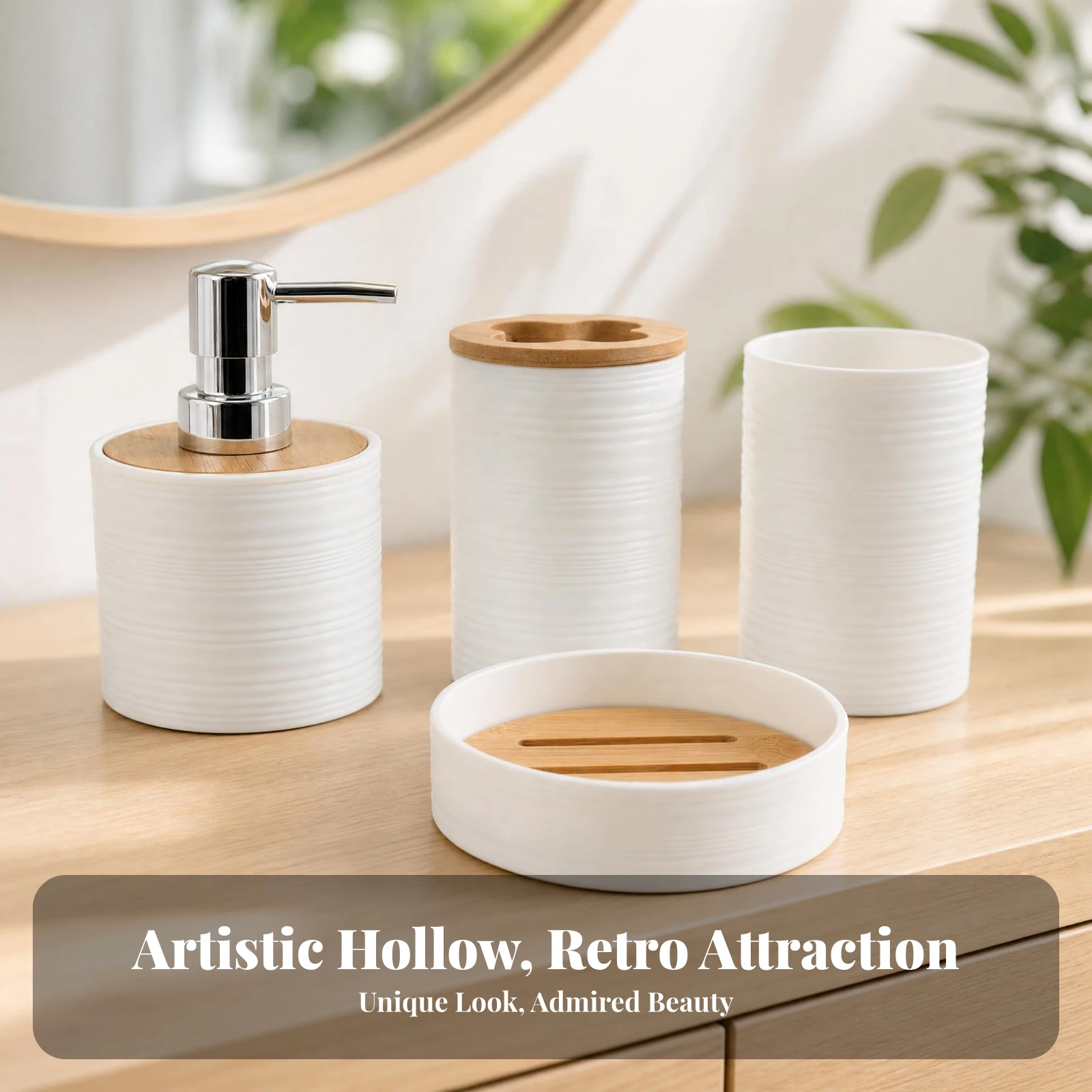 4Pcs Bathroom Accessories Set Soap Dispenser Toothbrush Holder Tumbler Soap Dish Bath Set for Countertop Vanity Bathroom Decor