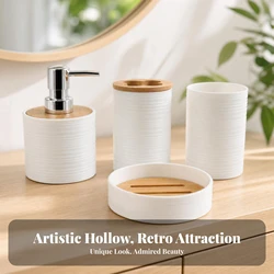 4Pcs Bathroom Accessories Set Soap Dispenser Toothbrush Holder Tumbler Soap Dish Bath Set for Countertop Vanity Bathroom Decor