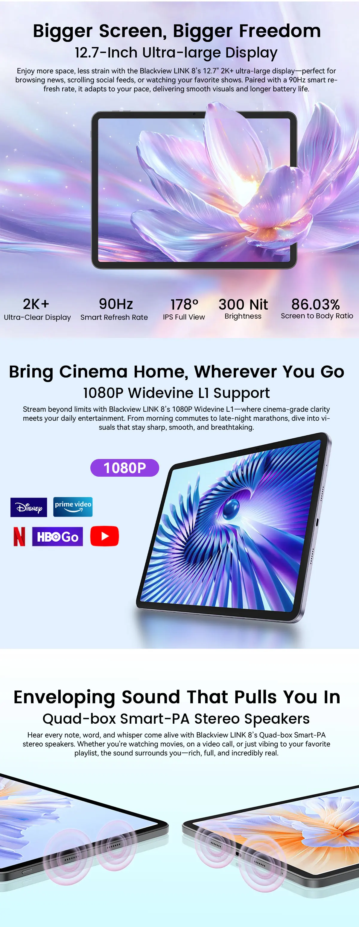 Blackview Link 8 Tablet PC 12.7 Inches 2K Display, Tablet with Wireless Keyboard and Mouse, 90Hz Gaming Android 15 Tablets, 36GB + 256GB