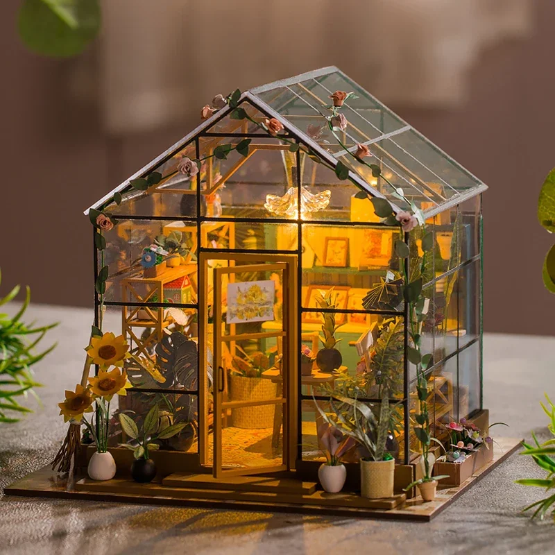 Zestaw domków dla lalek Mini domek kwiat do samodzielnego wykonania ręcznie robiony 3D zabawki do budowania zestaw puzzli dekoracja do domu do sypialni z domkami dla lalek — zdjęcie 2