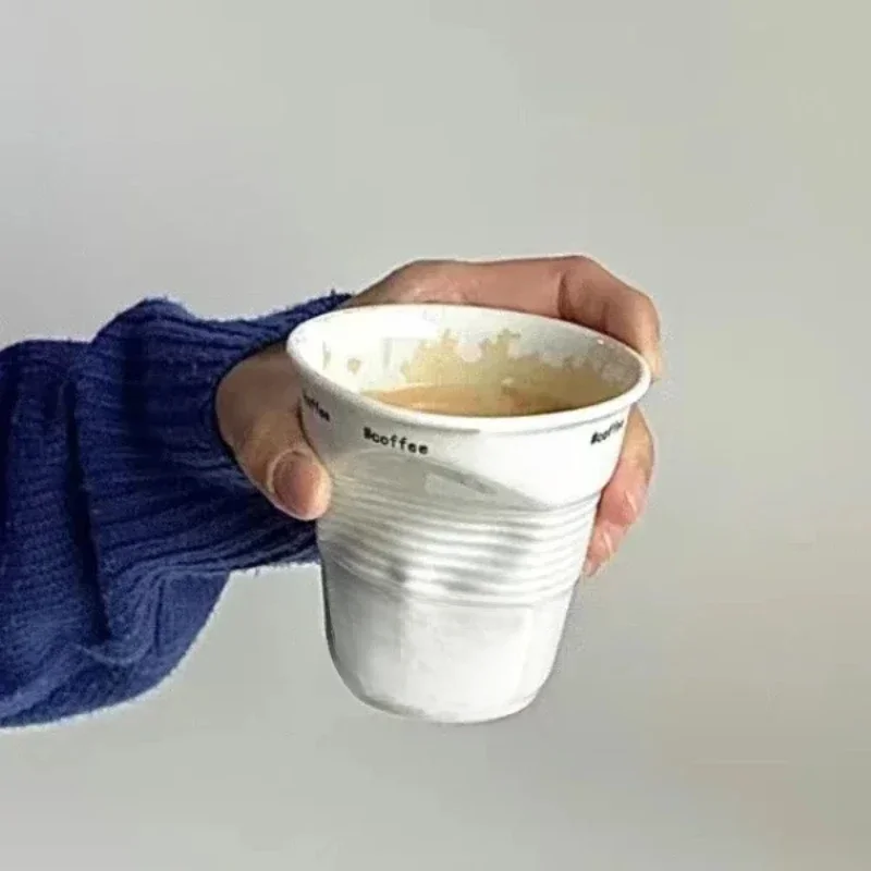 Tasses et tasses de Style coréen de 6.7oz, tasse à café en céramique blanche, tasse anti-rides nordique, gobelet à café de 200ml, lettre anglaise