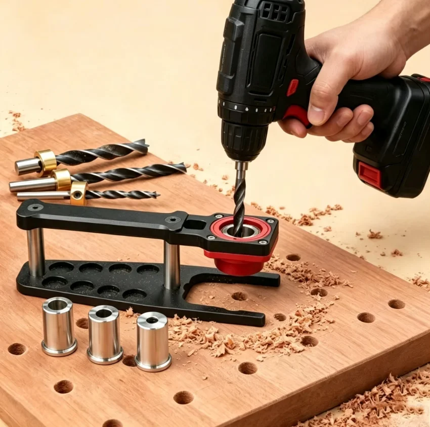 GANWEI Flat Vertical Drilling Guide With 6mm 8mm 10mm Drill Bushing Drilling Jig,  MFT Woodworking Positioning Hole Puncher