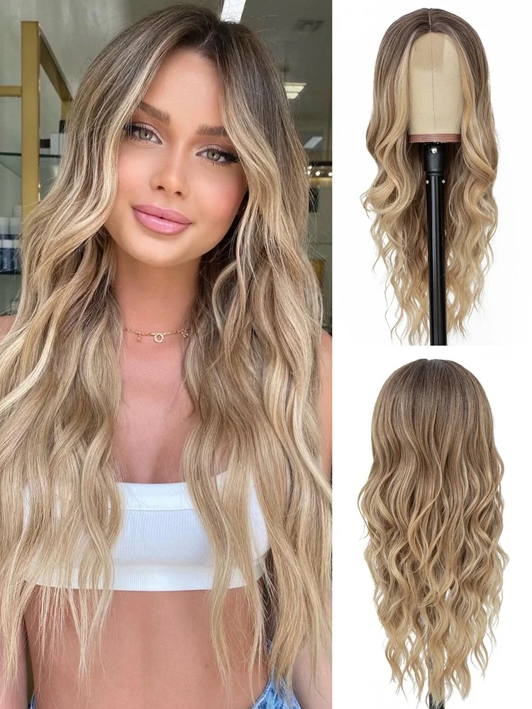 

Женский мини-парик с центральным пробором, кудрявыми волнистыми волосами и кружевной вставкой, из синтетического волокна, подходит для повседневной носки и вечеринок, 28 дюймов.