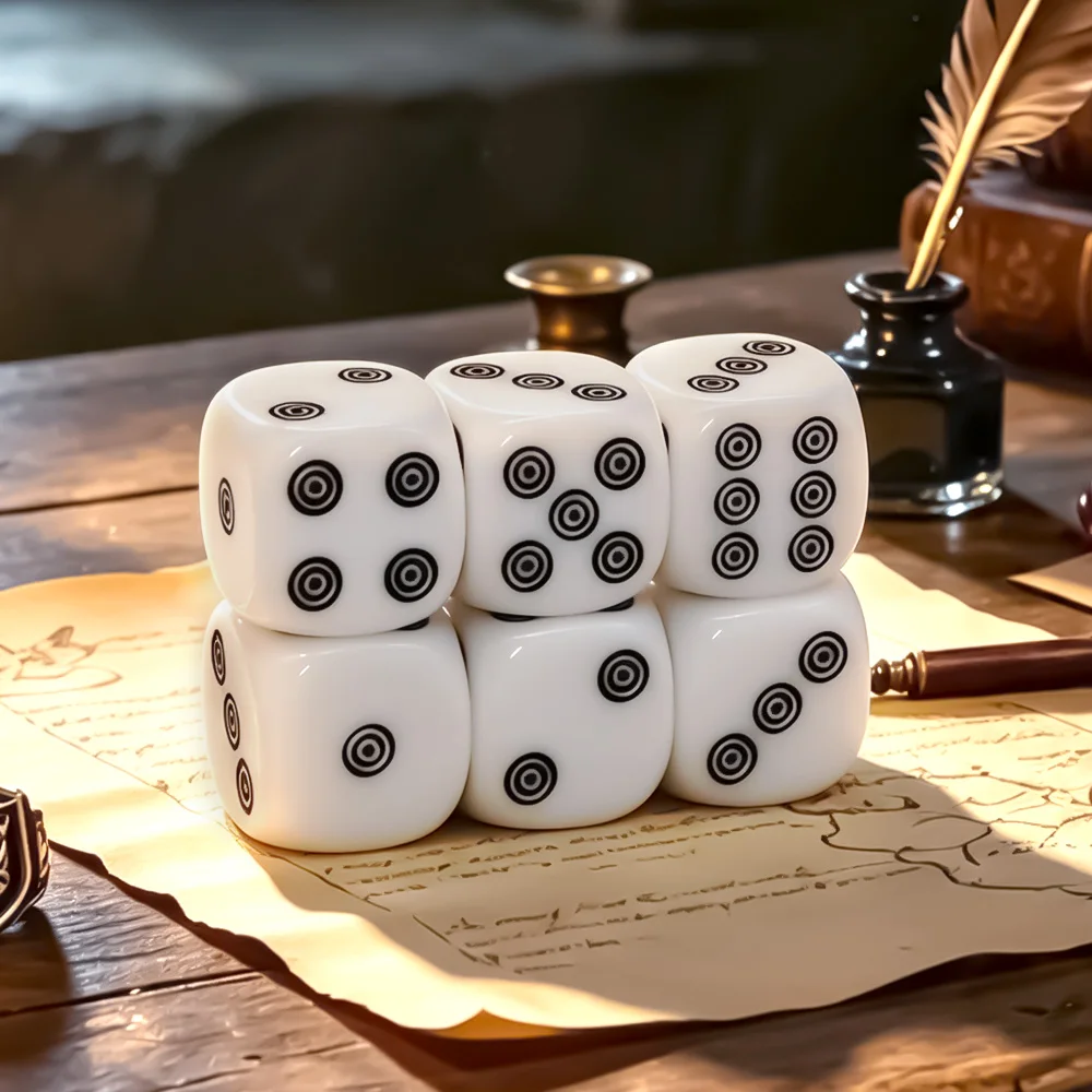 6Pcs White Black Ring Target Dot D6 Dice Set for Board Games DND Role Playing Family Game Night MTG Dice Collectors Gamers