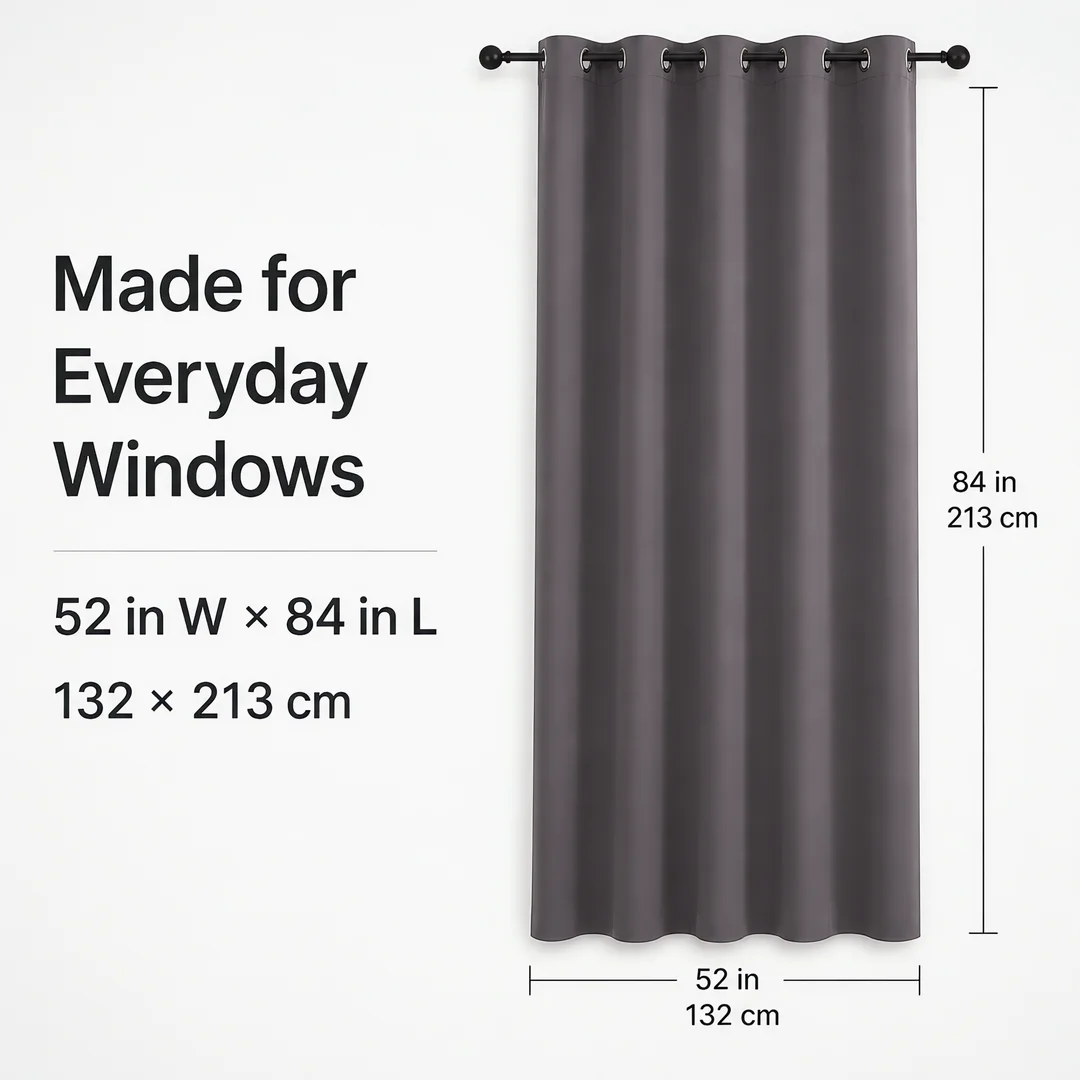 Deep Grey Blackout Curtains 2 Panels 100% Light Blocking Thermal Insulated Machine Washable Energy Saving Privacy Protection for Bedroom & Living Room 52x84 Inch