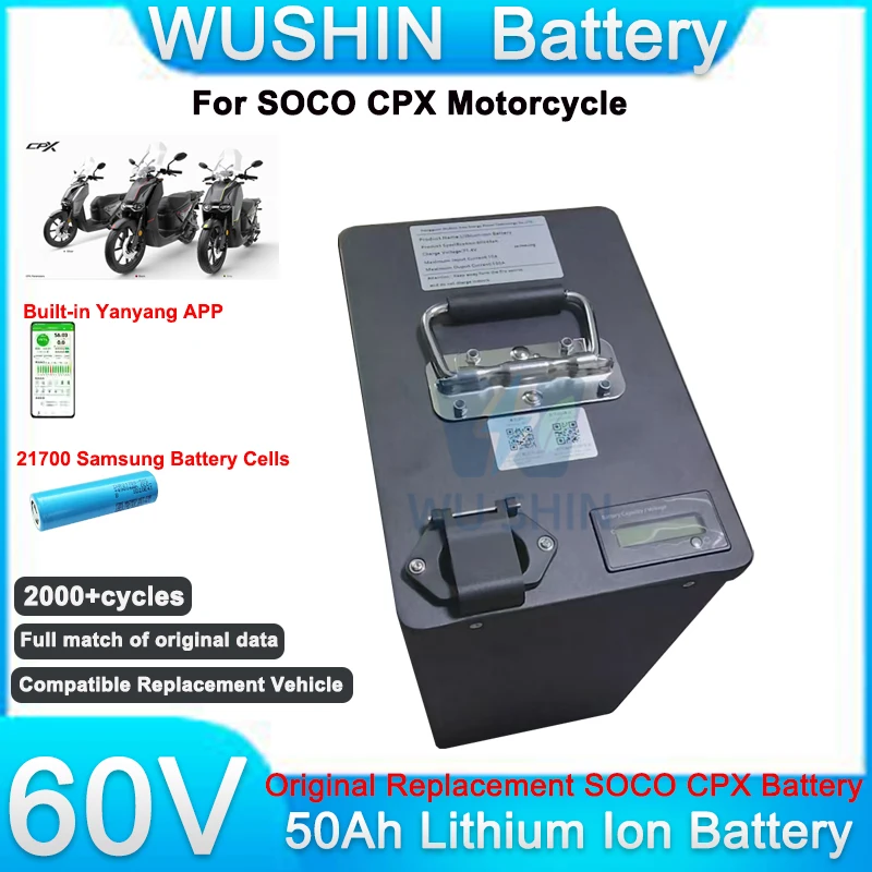 

Super Soco CPX Original Replacement Battery 60V 17S 50Ah 21700 Lithium Ion Built in Smart BMS Full Match of Original Data