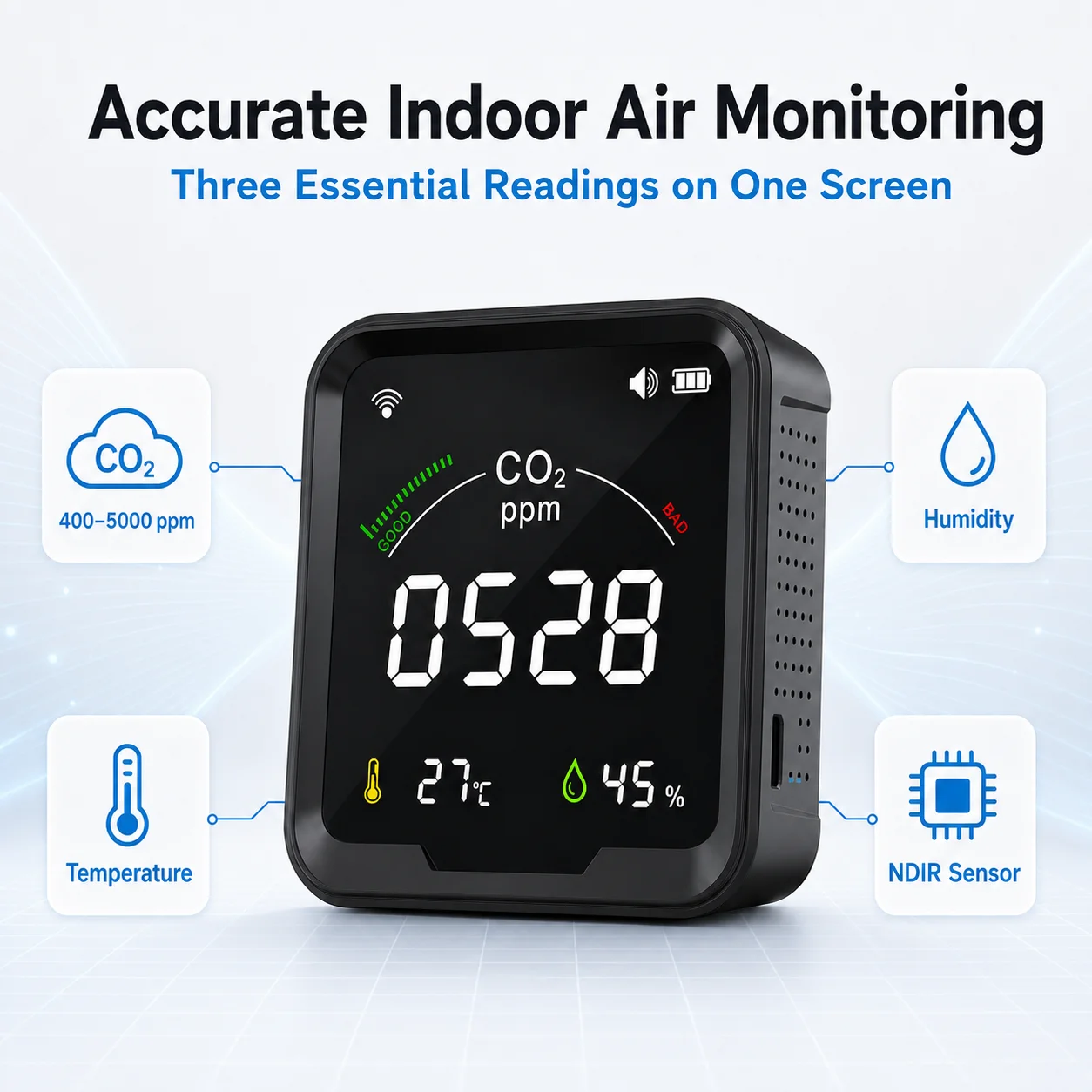 Détecteur de dioxyde de carbone WiFi, moniteur intelligent de la qualité de l'air, capteur de température et d'humidité, application Tuya pour la maison, le bureau et la serre