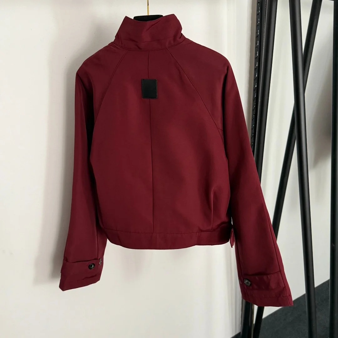 

2025 New Leather label stand-up collar long-sleeved short trench coat Fashionable Versatile Slimming winter autumn