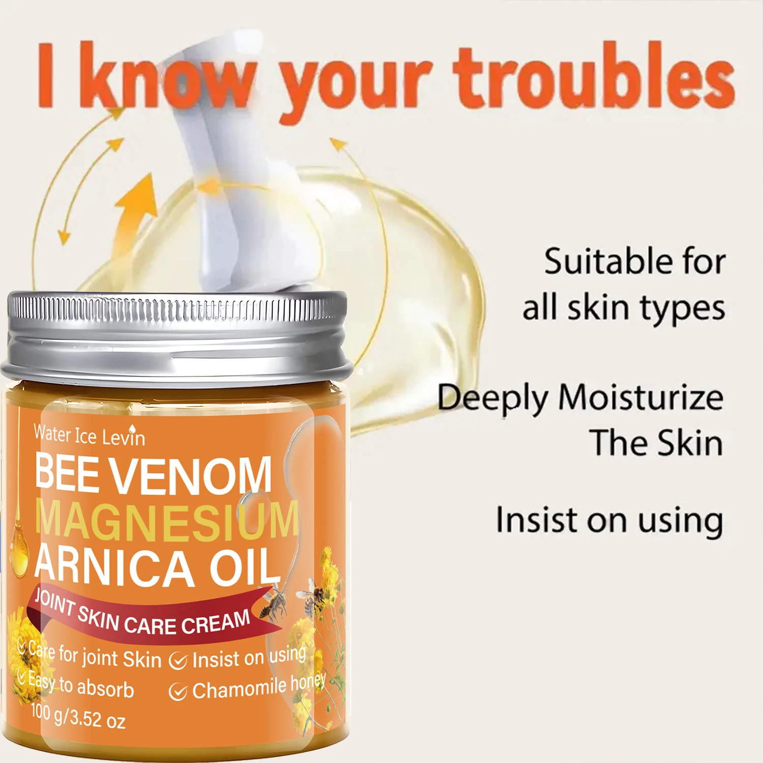 Bee Venom Arnica Oil Magnesium Cream With Chamomile Honey Gentle Nourish Skin Relieve Muscle Stiffness Portable Sports Body Care