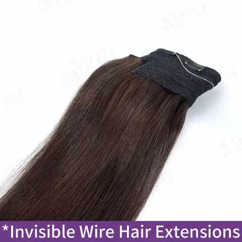 Trådförlängningar 26 tum mörkbrun trådhårförlängning lång hårstycke mörkt hår clips-in-förlängningar äkta hår tråd brun 6 best sales bruna hårförlängningar - №5