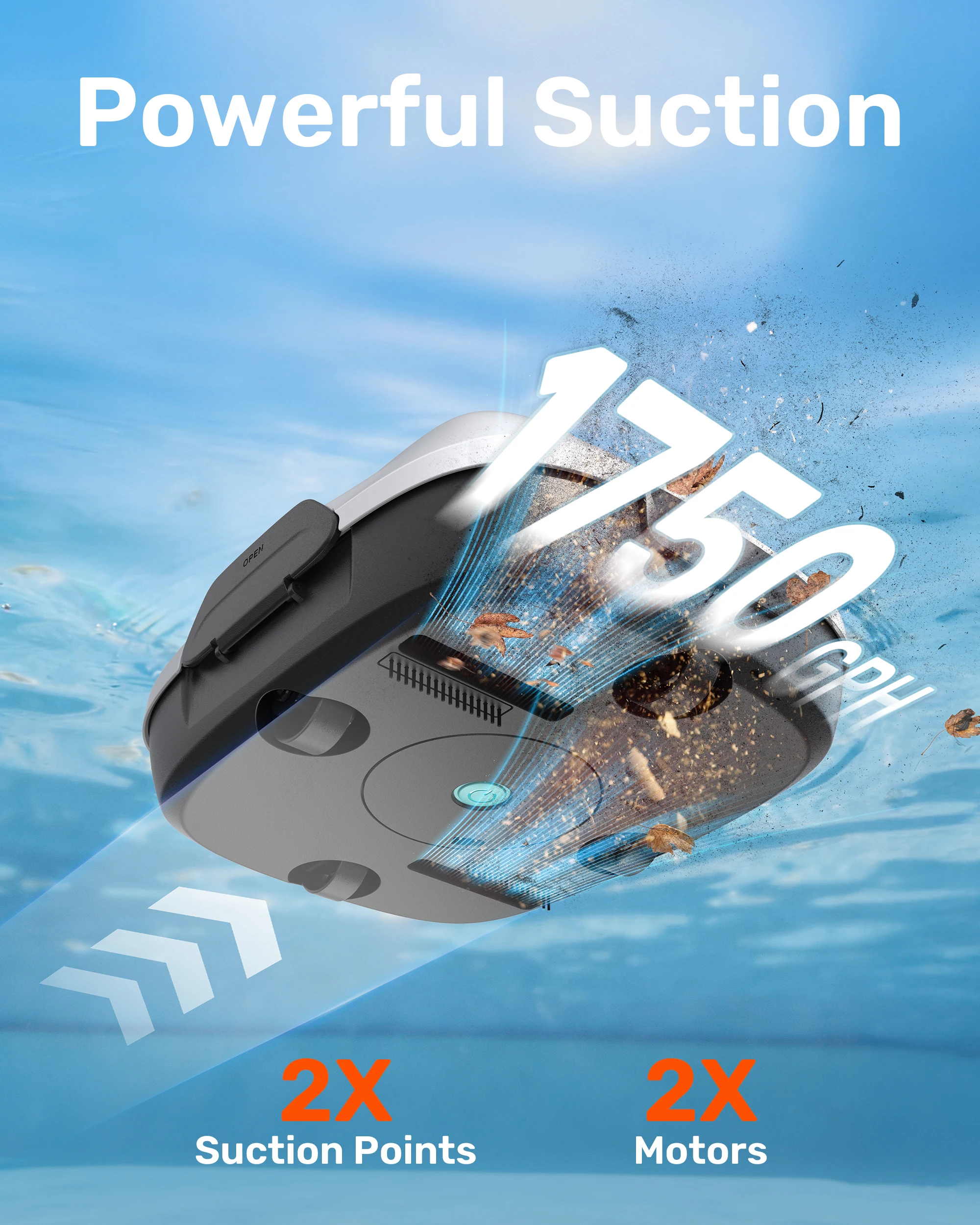 Robot Limpiador de Piscinas Inalámbrico Gosvor, Autoparable, Portátil, Potencia de Succión de 1200-1900 GPH, Ideal para Piscinas Elevadas de hasta 860 pies cuadrados, IPX8