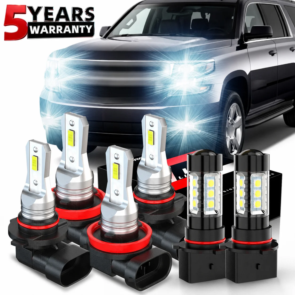 For Chevy Suburban 2015-2020 6pcs 9005 H11 12278 6000K LED Headlight Bulbs Hi/Low Beam Fog Light 80w 8000lm