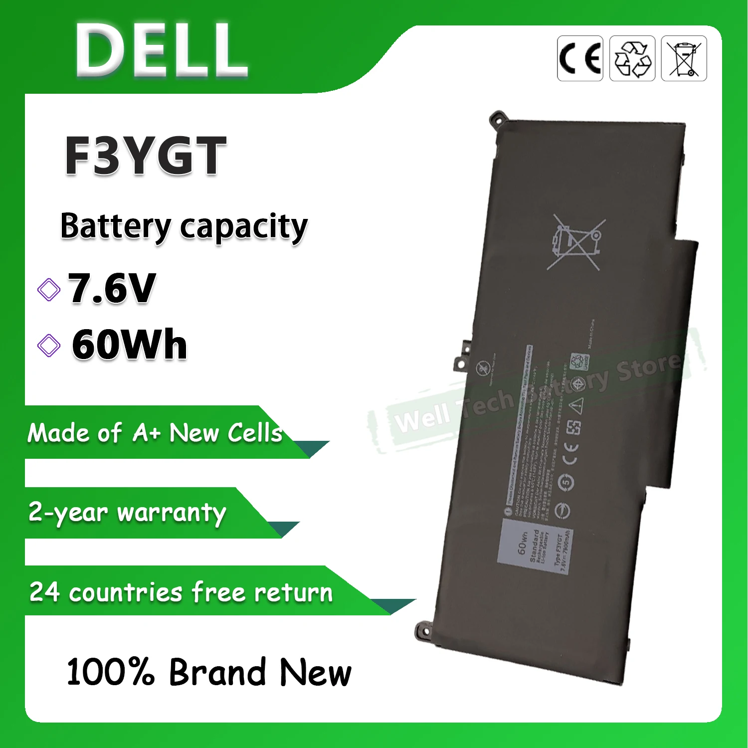 4CELLS F3YGT Laptop Battery For DELL Latitude 12 7000 7290 13 7000 7390 7380 7390 14 7480 7490