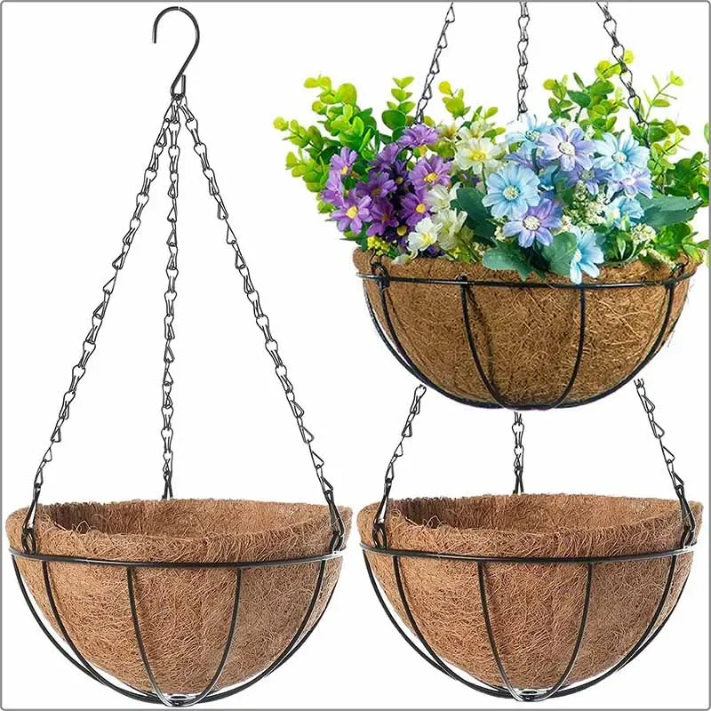 8/10 inch ronde draad plantenhouder metalen hangende mand kokosnoot voering planten bloementuin pot voor thuis balkon decoratie - afbeelding 2